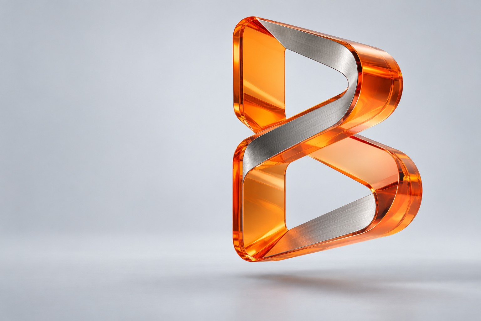 An interconnected ribbon in orange acrylic and brushed metal